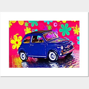 Surreal Fiat 500 blue Posters and Art